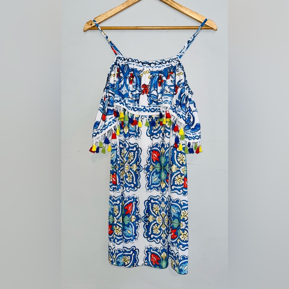 Boston Proper Tassled Off Shoulder Midi Dress sz S - Picture 2 of 8